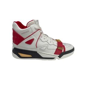 Versace Tribute Sneakers White Red Gold‎ Medusa High Top Leather Shoes 39.5